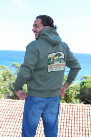 Pull mixte kaki à capuche