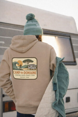 Pull mixte beige à capuche