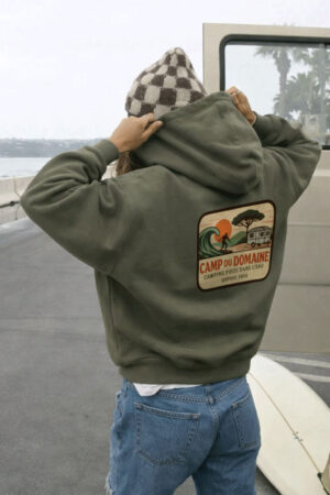 Pull mixte kaki à capuche